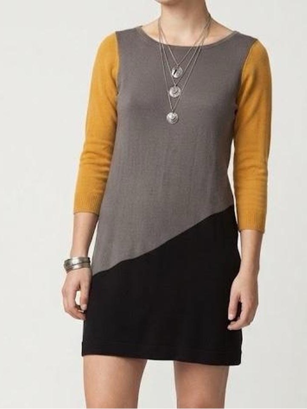 Roz & Ali Gray, Black and Mustard Colorblock Mini Dress